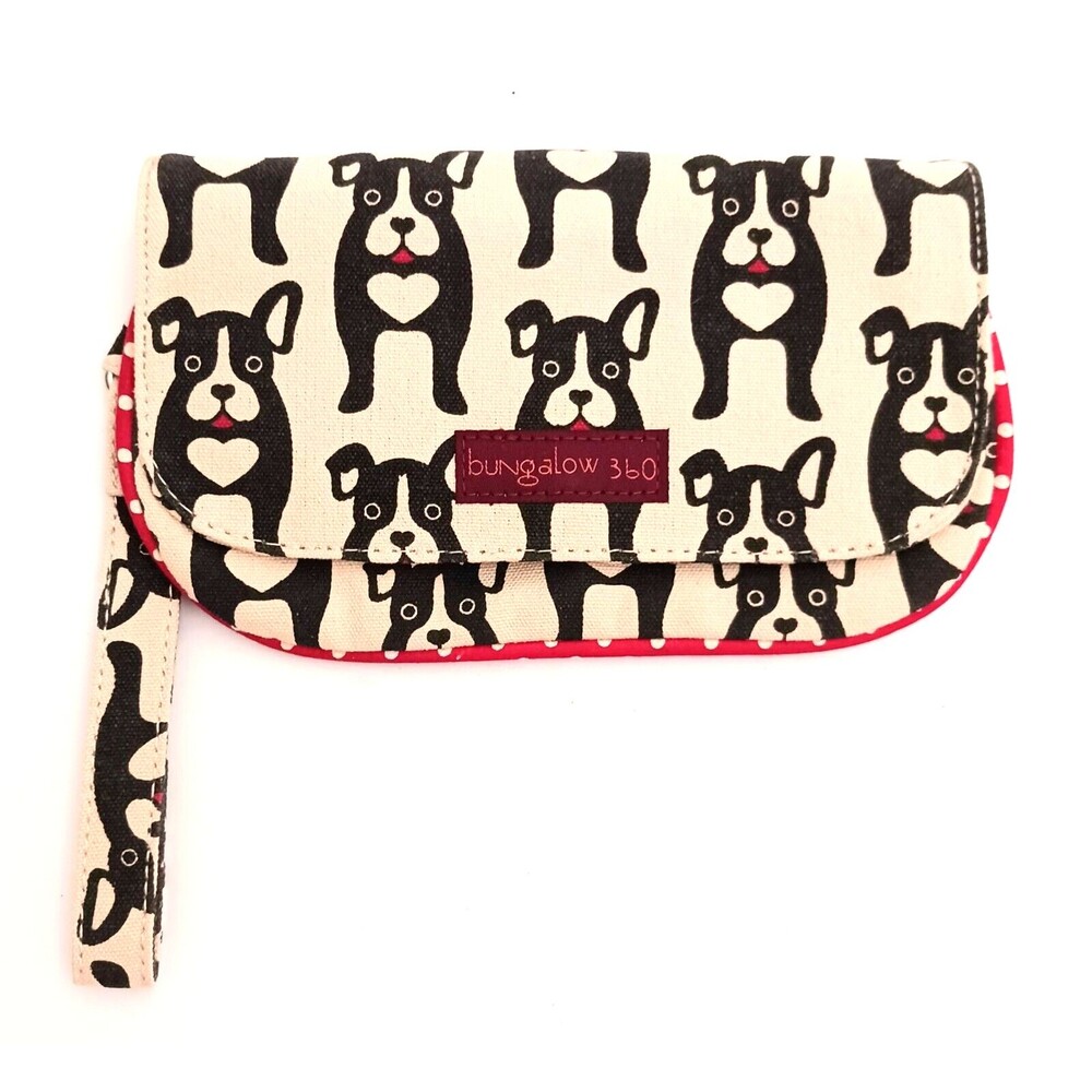 NEW Bungalow 360 Canvas Wristlet Clutch Overall Dog Print 9X5